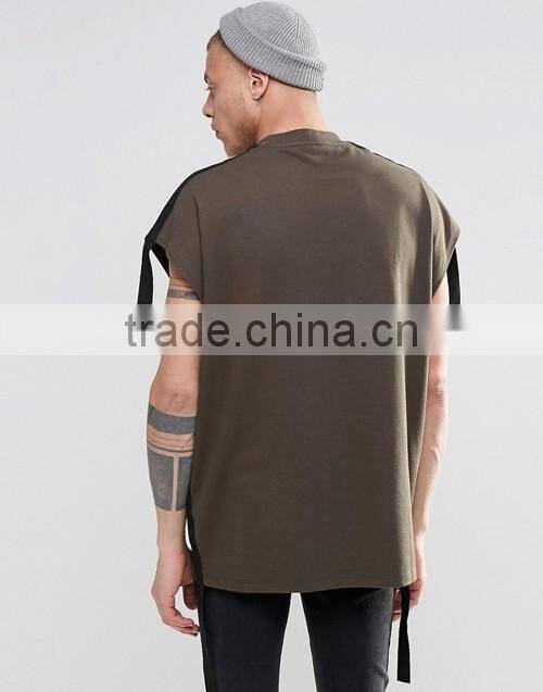 Custom men fashion super oversized sleeveless heavyweight jersey t-shirt with taping