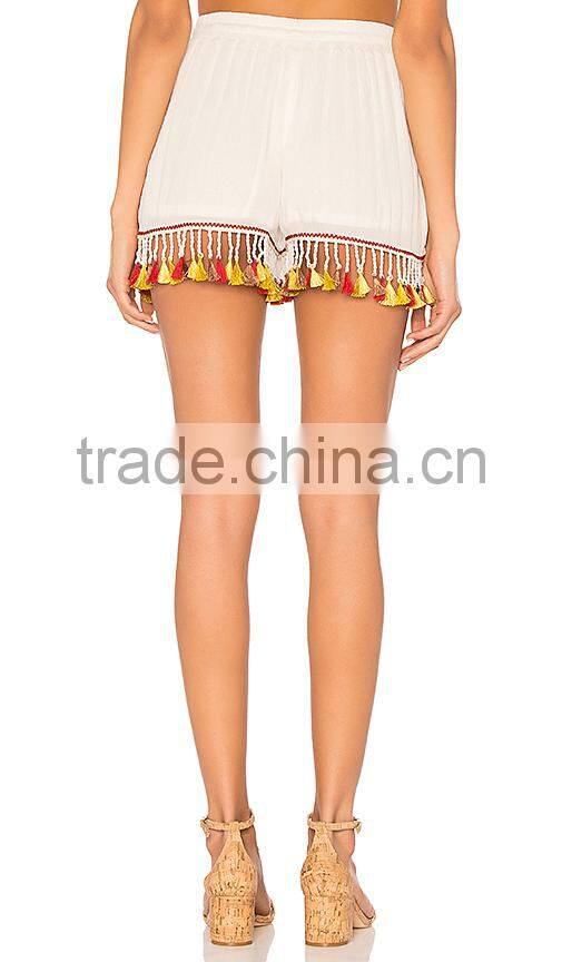 MGOO Latest Design Blank Women Chiffon Shorts Custom Your Logo Casual Shorts With Tassels
