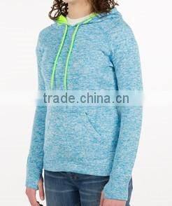 Stylish Ladies Performance Pullover Hoodie Heathered Raglan Sleeve Hoodie Cool Moisture Wicking Hooded Sweatshirt with Thumbhole