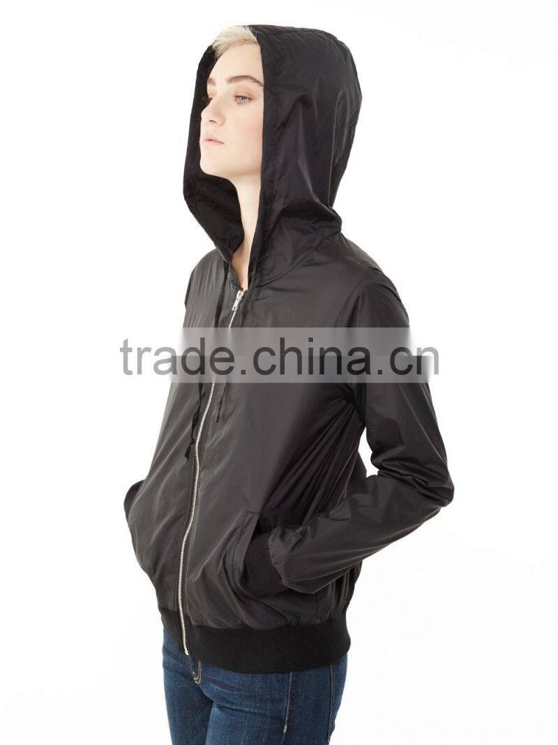 2016 ladies cheap fancy thin light waterproof shiny nylon zipper up jacket wholesale