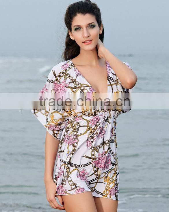Women Cool Floral Pattern Summer Beach Dress Swimwear Smock Top SV002465