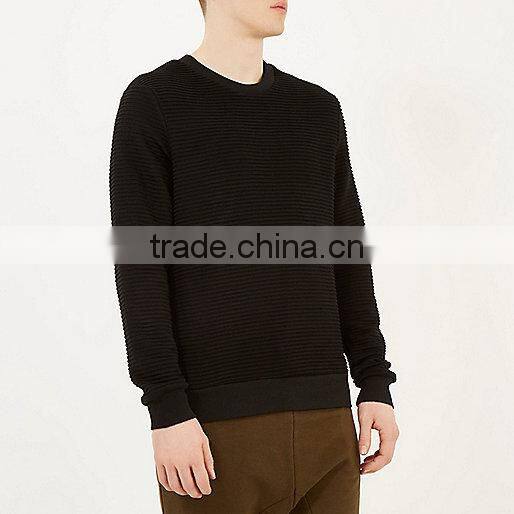 Wholesale Men's OEM Black Crew Neck Sweatshirt with Custom Logo