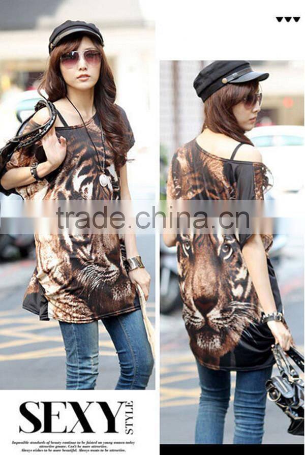 Summer Korean style plus size loose round neck short sleeve casual tiger printing 3D t shirt wholesale