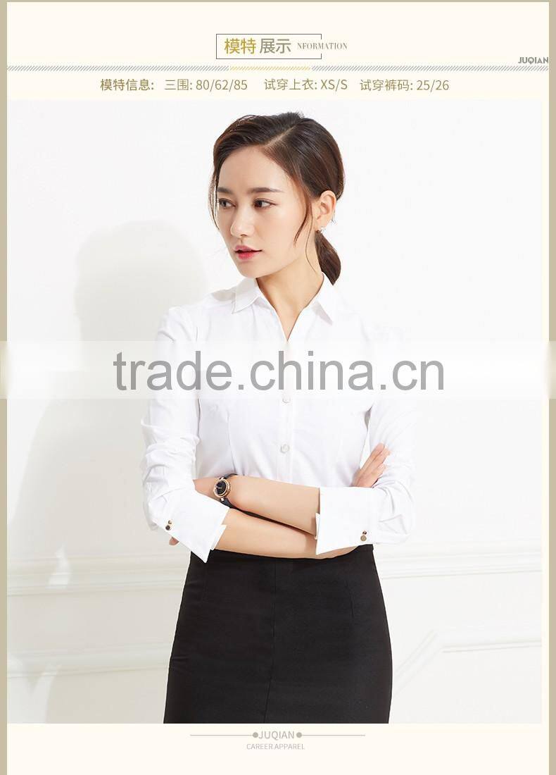 2017 New design ladies office wear white v-neck collar blouse for women