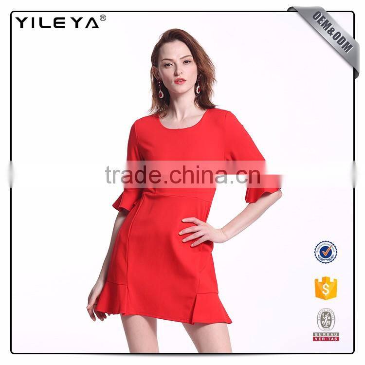 Customizable Short Slim Waist Red Ruffle Dress