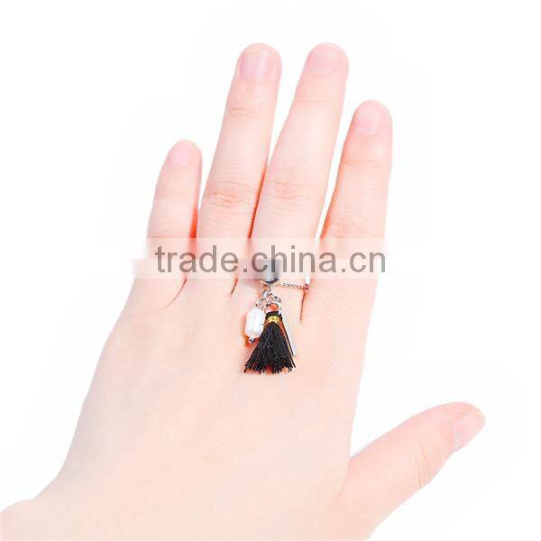 New Fashion Silver Tone White Tassel Clear Rhinestone Pearl Open Rings