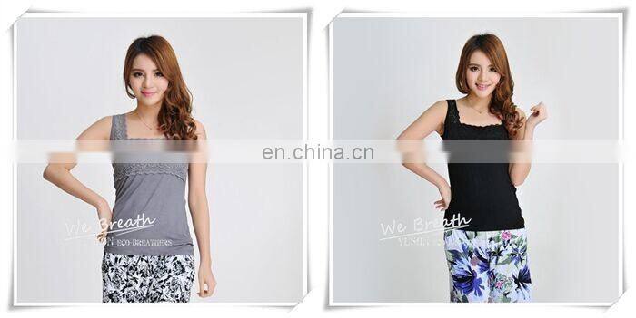 Lace Trim Square Neck Tank Top Bamboo Fiber Ladies Sleeveless Vest