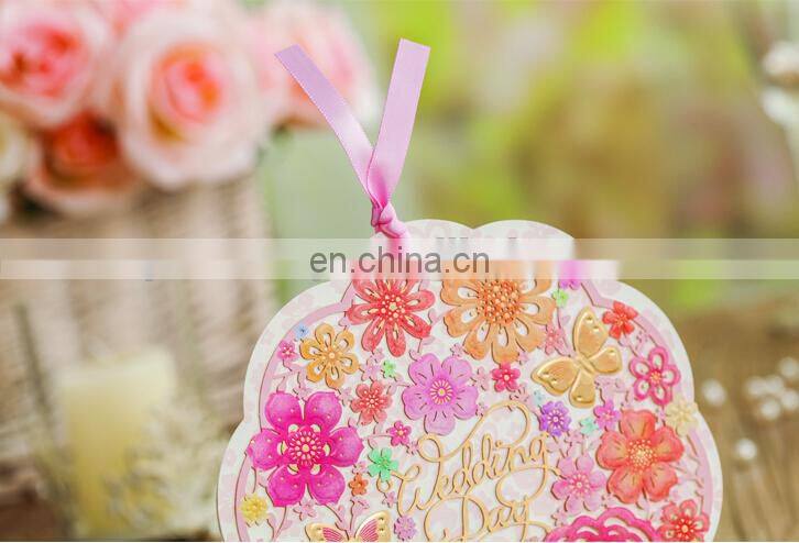 Novel design flower decoration hollow wedding invitation card