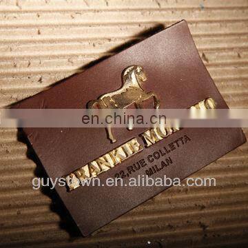 custom private brand jeans genuine leather patch with metal logo