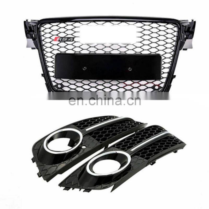 2009-2012 Honeycomb Mesh Grille + Fog light grill for Audi A4 S4 B8 8T RS4 Style