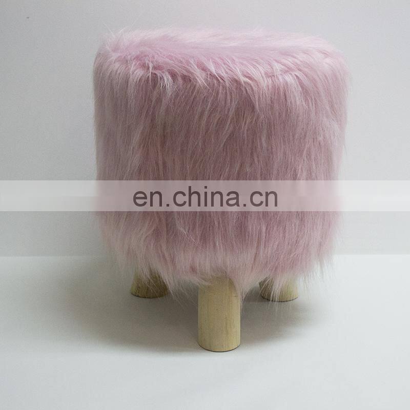 Manufacturer custom modern fabric round faux fur ottomans stool