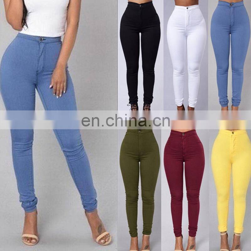 Sexy high waist elastic pencil skinny candy color ladies jeans sport
