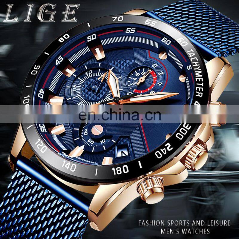 Lige 9929 Brand Mens Quartz Watches Water Resistant Stainless Steel Luxury Reloj Wristwatch Men