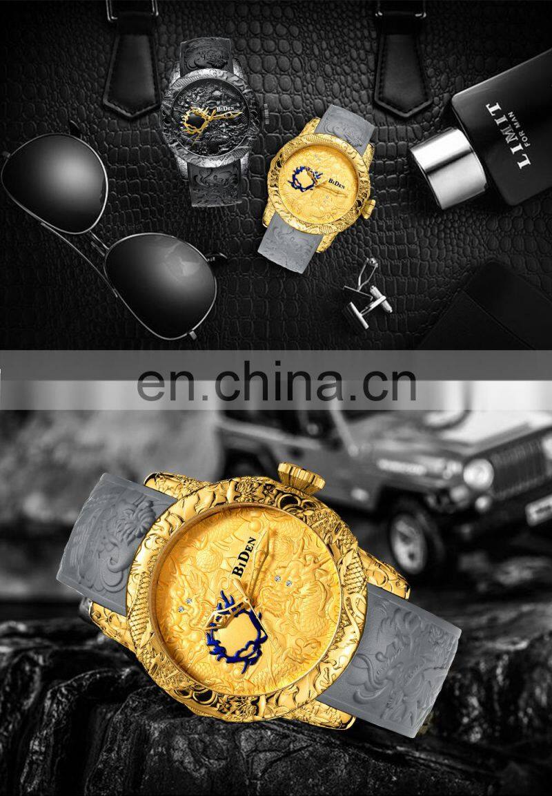 Biden 0129 Special Design Men Quartz Wrist Watches Gold Dial Analog Fashion Leather Cool Reloj de los hombres