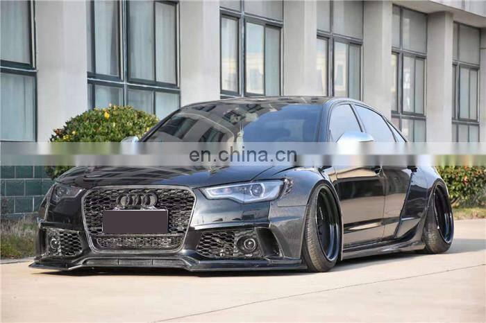 Runde Perfect Fitment For Audi A6 S6 RS6 Upgrade Carbon Fiber Wide Body Kit Front Bumper Lip Wide Wheel Eyebrow Spoiler