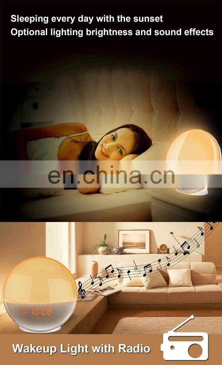 Wake Night Light Alarm Clock with sleep trainer natural sound machine and FM Radio & APP connection