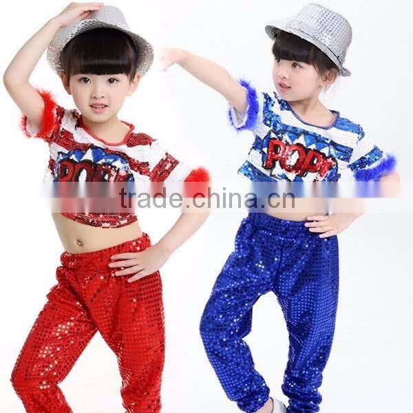 New Sequined Jazz Hip hop dance Costumes Stage Performance Clothing Boys and Girls Holiday Show kids hip hop Wear top +Pant