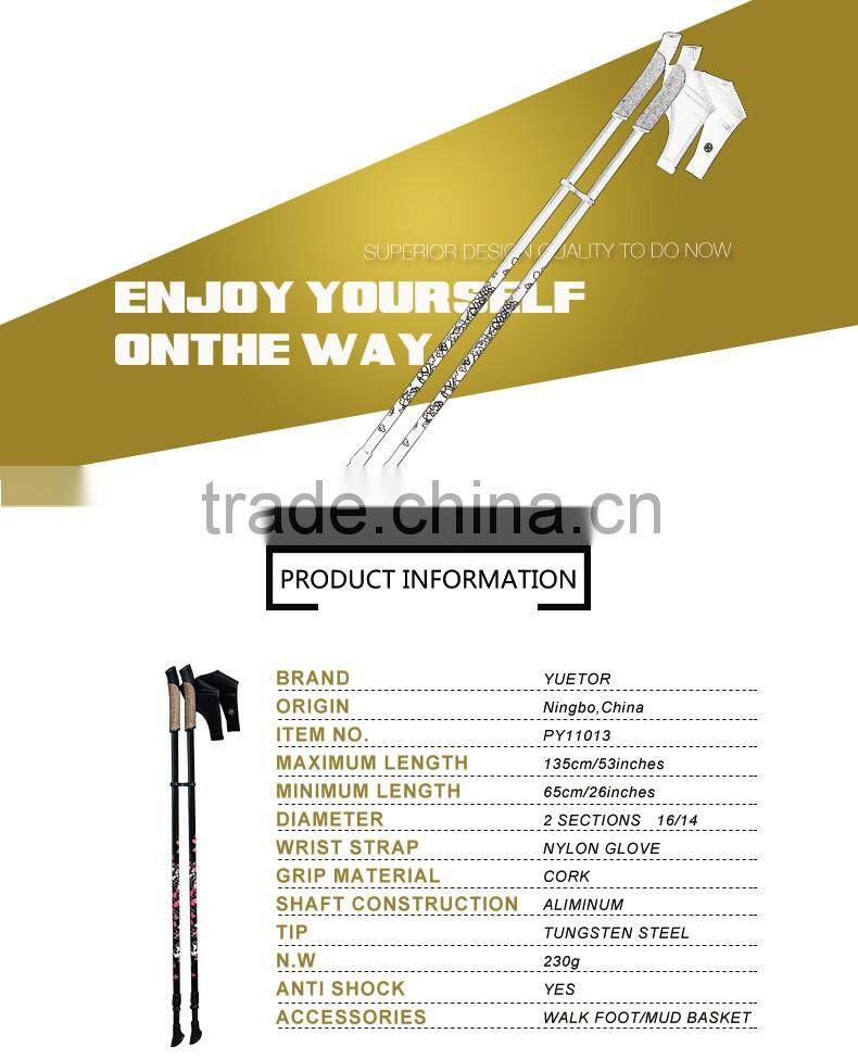 Telescopic Mountaineering Quick Lock Trekking Poles With Cork Handle