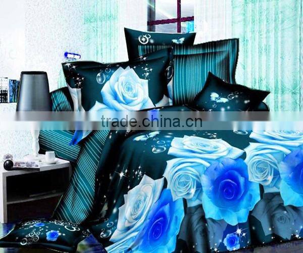 Microfiber 4Pcs Queen Duvet Cover Bedding Set with Flowers