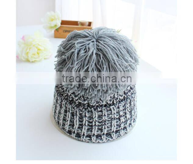 Autumn Winter Popular Colorful Yarn Knitting Large Pom Pom Beanie Hat Women