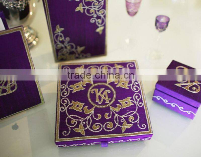 Purple wedding Invitation Box with Floral Embroidery- WHOLE SALE