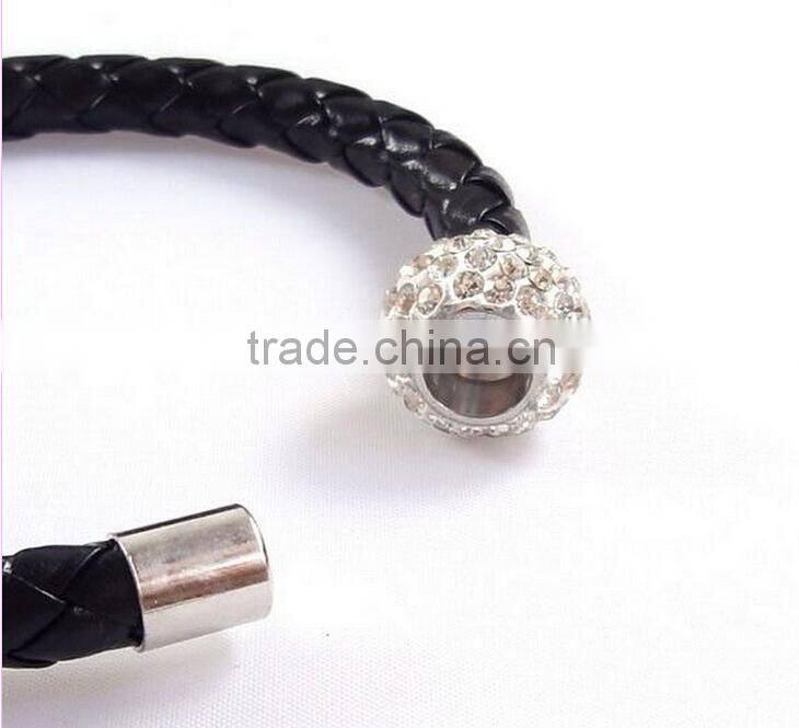 2014 leather bracelet, crystal rhinestone bracelet, leather rhinestone bracelet, genuine leather womens magnetic bracelet