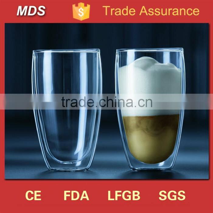 Clear borosilicate 450ml double wall glass mug without handle