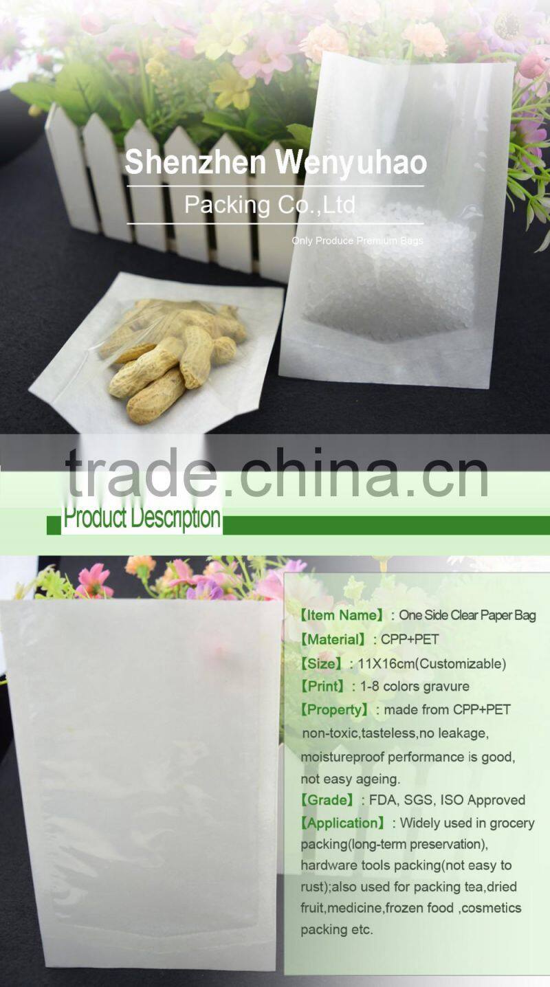 custom made clear food grade Three side sealed white paper bag for grocery food wholesale