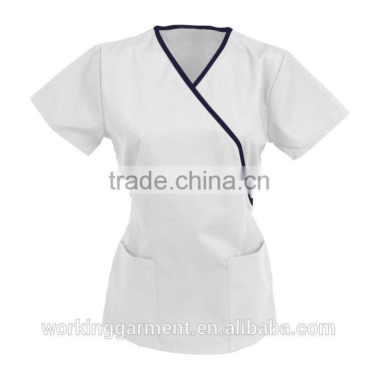 Wholesale OEM Hotsale Fashion Scrub Classics Women's Contrast Wrap Solid Top/Hospital uniformTop