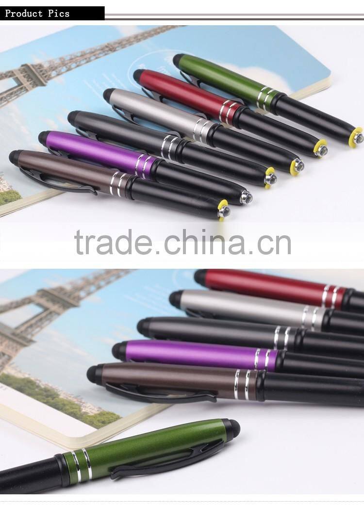 2016 the most classic promotional aluminium stylus ballpoint pen with LED light