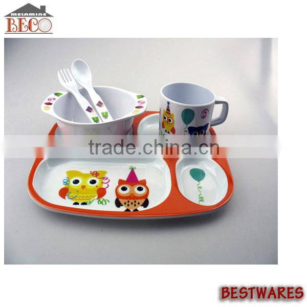Wholesale durable china cute printed kids plastic dinnerware sets