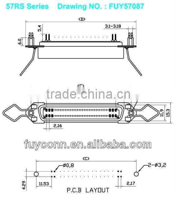 36 Pin Champ DDK PCB Straight Mount 2.16mm Pitch Female Receptacle Connector Solder DIP Termination