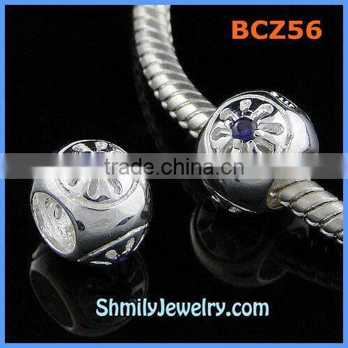 Wholesale Silver Spacer Charm Beads With Purple CZ Crystals BCZ55