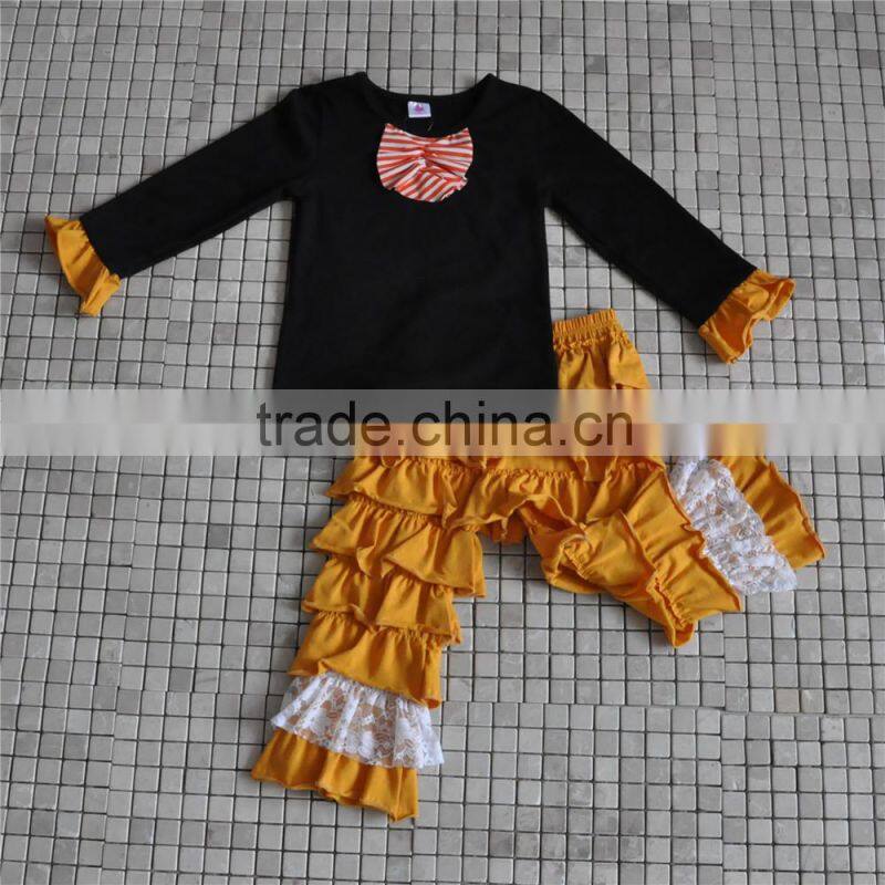 Wholesale childrens boutique clothing turkey embroidery ruffle baby girls thanksgiving outfits