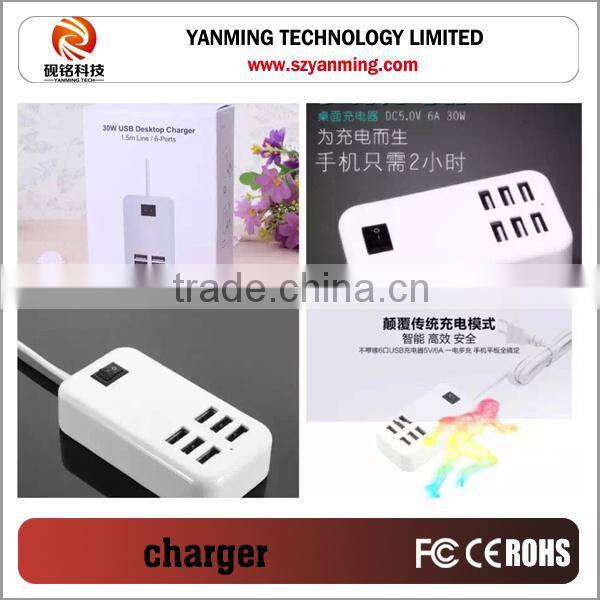 1.5m cable 20w 6 port usb charger 4A 6 USB charger with cable EU UK HK US
