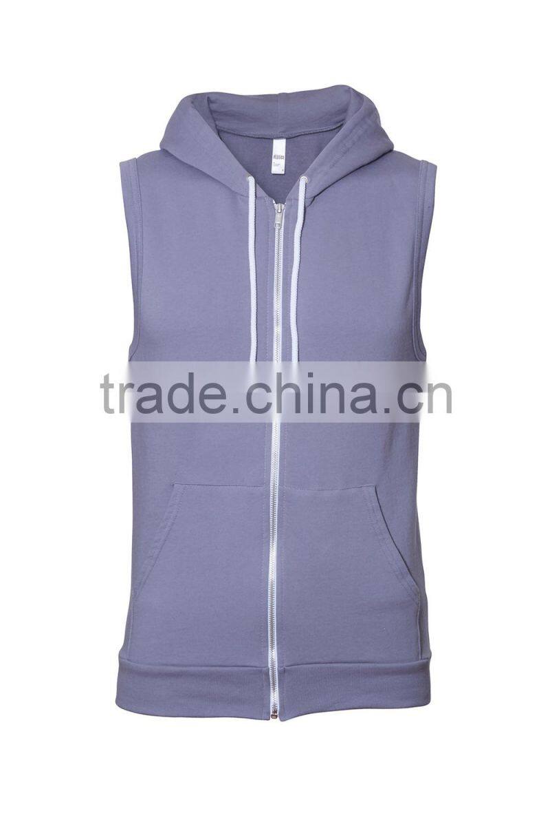 100% cotton french terry or fleece womens sleeveless hoody