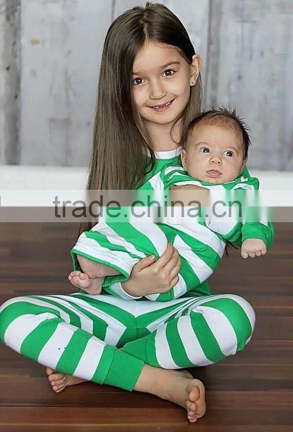 family cotton christmas pajamas with stripe red/green/blue