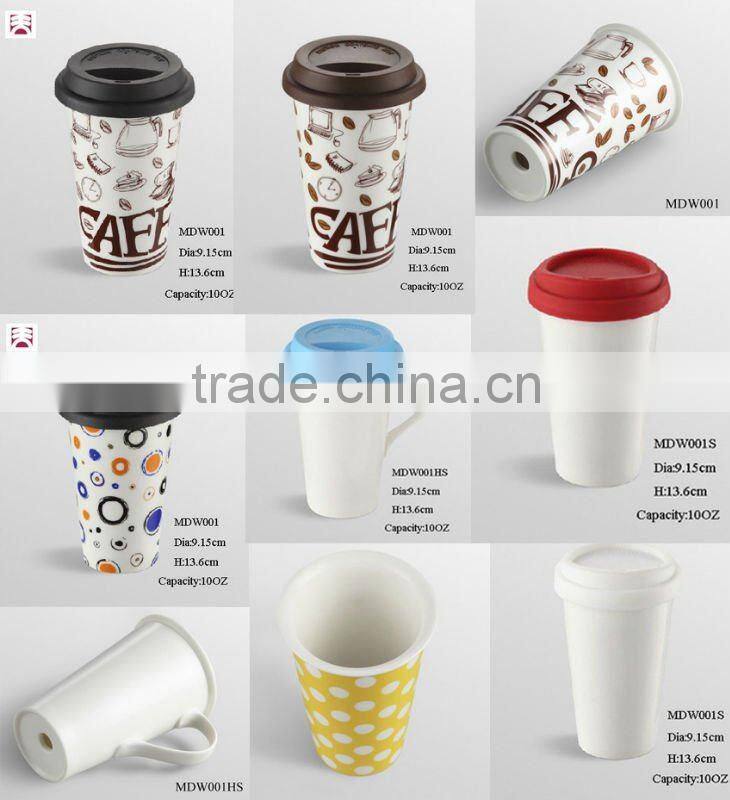 14OZ porcelain coffee single/double wall mug with silicon lid sublimation mug