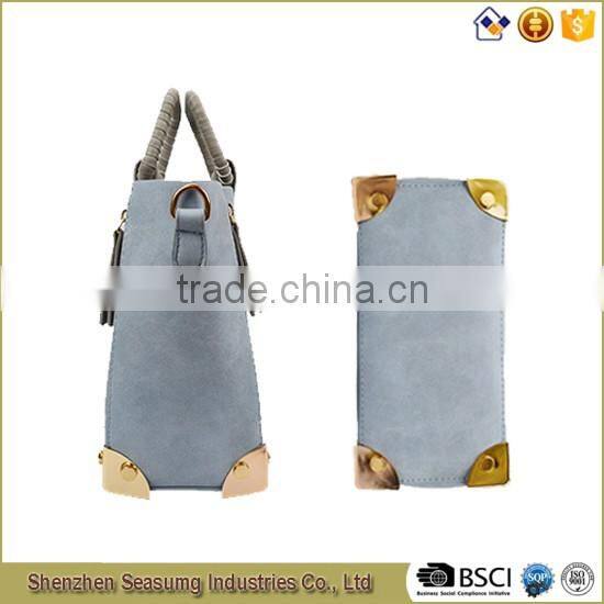 High Quality Suede PU Leather Handbag with frame handles