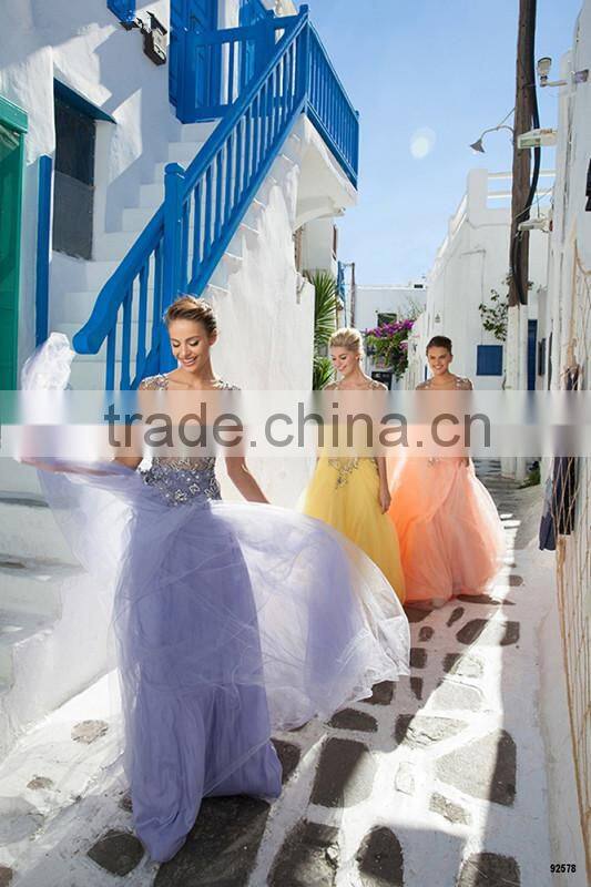Stunning girls party dress Tulle Applique long yellow prom dress evening dress evening gown (YASA-819)