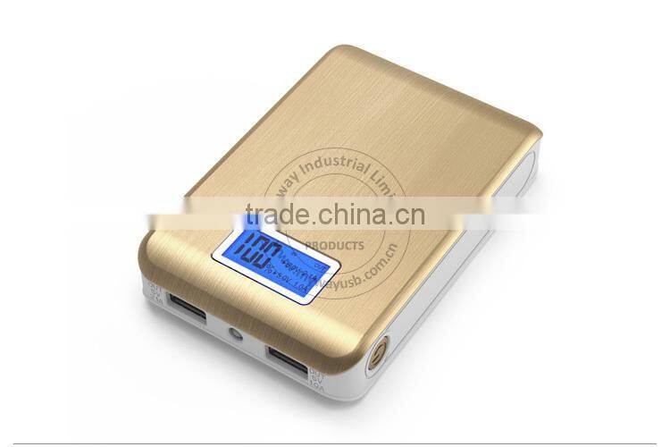 alibaba gold supply LED portable battery charger cell phone charger power bank with dual output