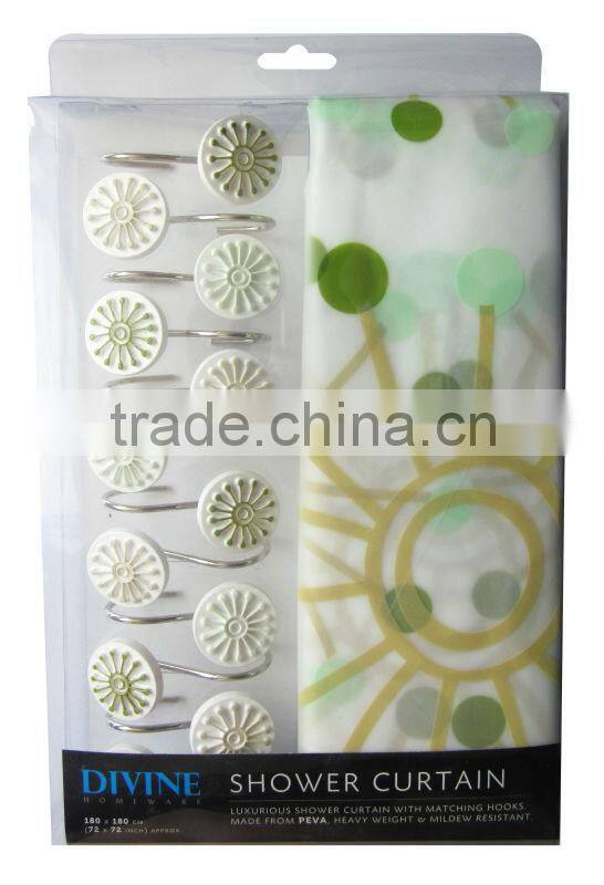 leave series peva shower curtain with resin hooks