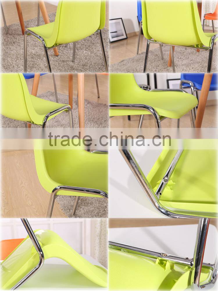 Stackable cheap plastic back metal frame chair legs