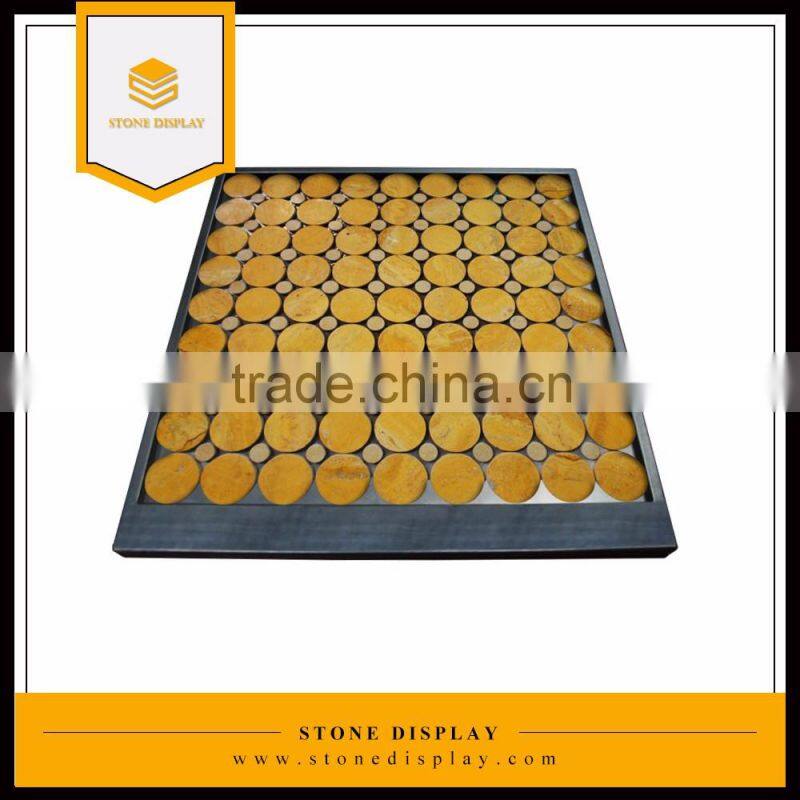Custom logo table top black acrylic material stone sample display case/frame