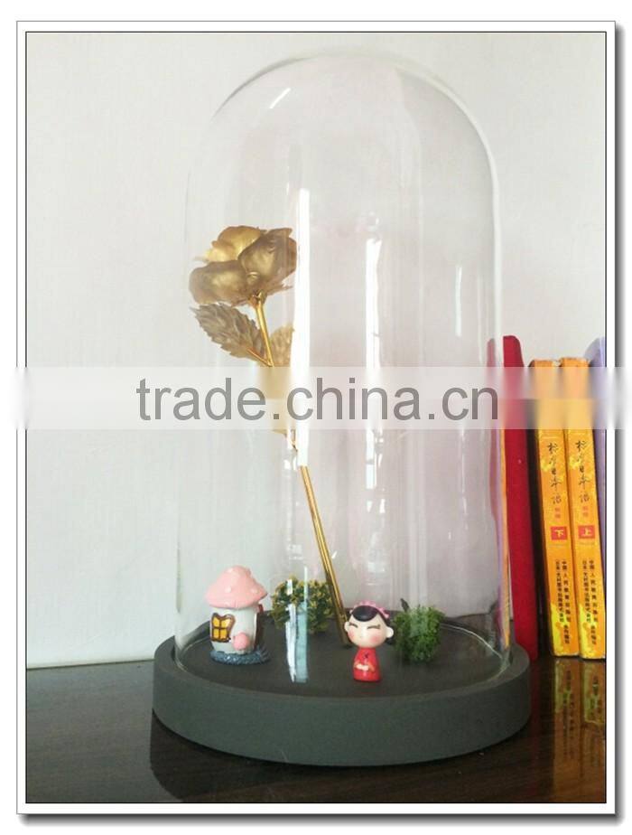 >_<High borosilicate Custom dome jar with wooden tray, cupcake stand covers, Cloche Cheese base Decorative Glass Terrarium Cover