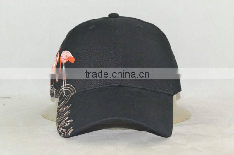 Guangzhou hat factory professional custom 6 panel / 100% cotton/fire bird embroidery logo / / black baseball cap