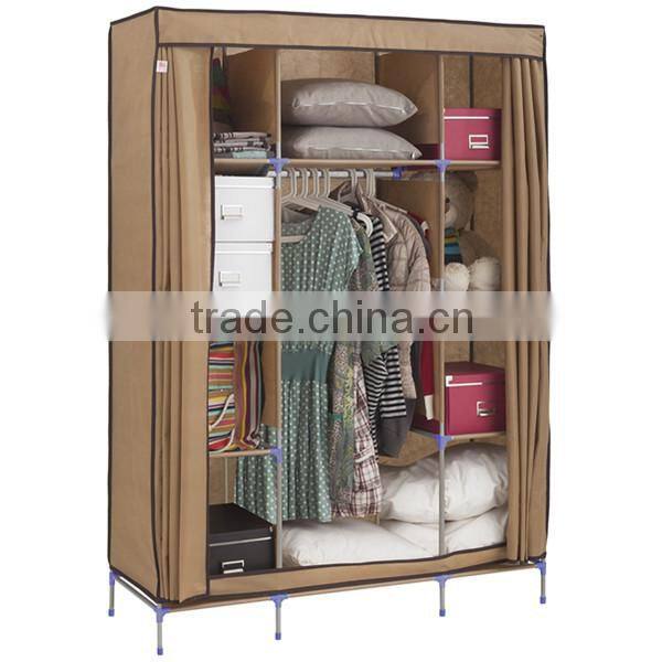 Portable Home Wardrobe Storage Hanger Closet Organizer with Shoe Rack Coffee