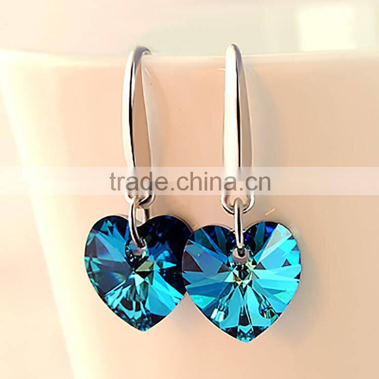 Fashion 925 sterling silver blue love earrings ,the heart of Austrian crystal earrings !