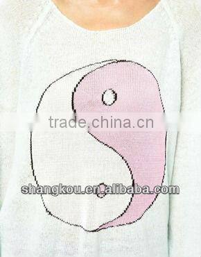 2013 high fashion design women Ying Yang Penny Lane Sweater round neck sweater knitted detail oversize fit shkz89
