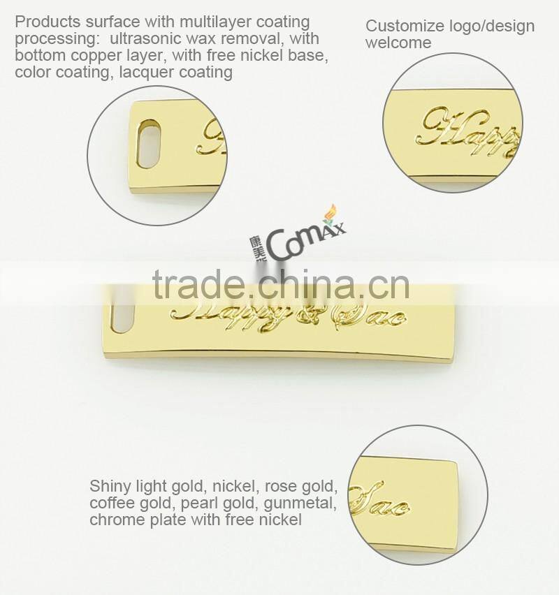 Design zinc alloy bag accessory arc shape gold custom metal zipper puller